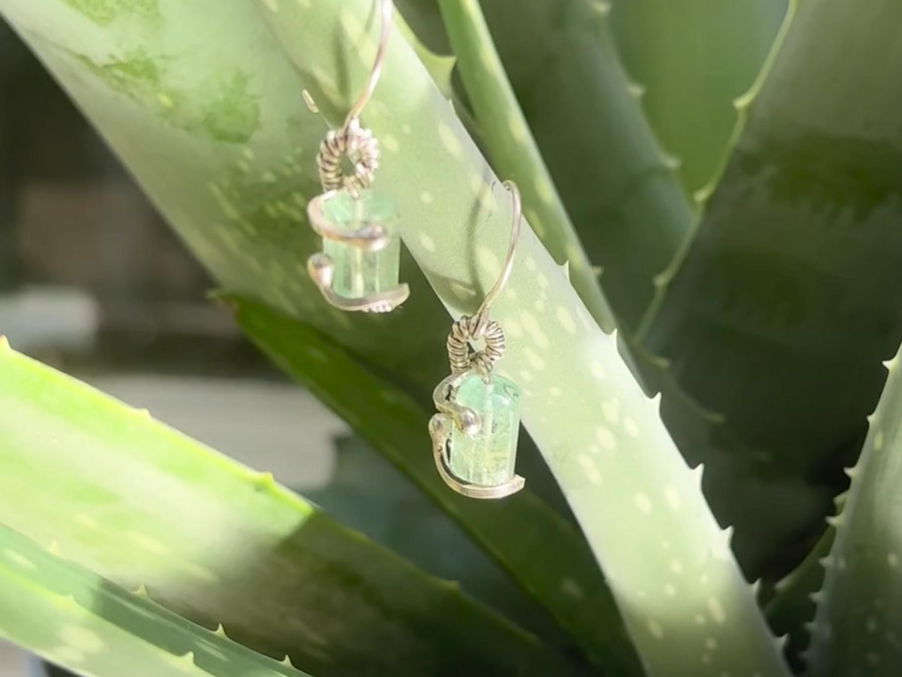 Wire Wrapped Earrings: Raw Aquamarine and Silver