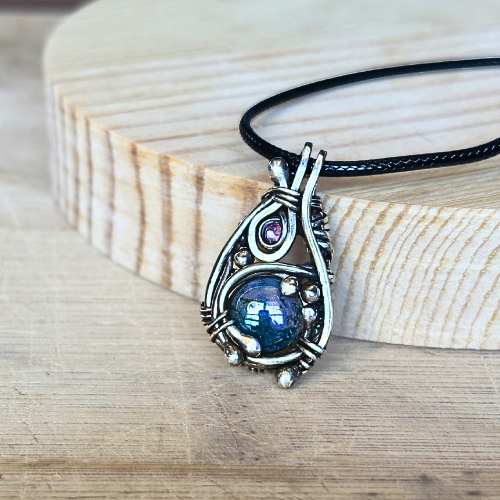 Moss Agate and Pink Tourmaline Pendant