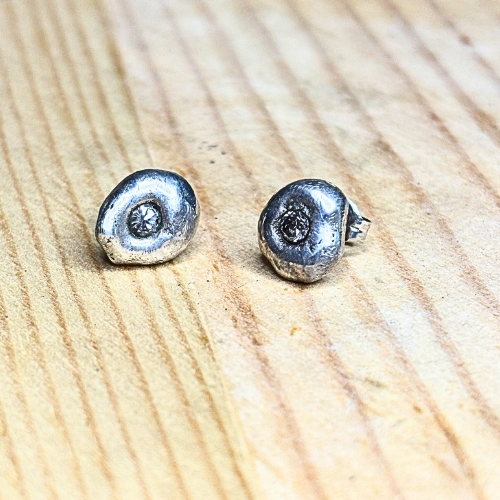 Molten Silver Diamond Stud Earrings