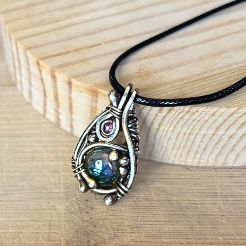 Moss Agate and Pink Tourmaline Pendant