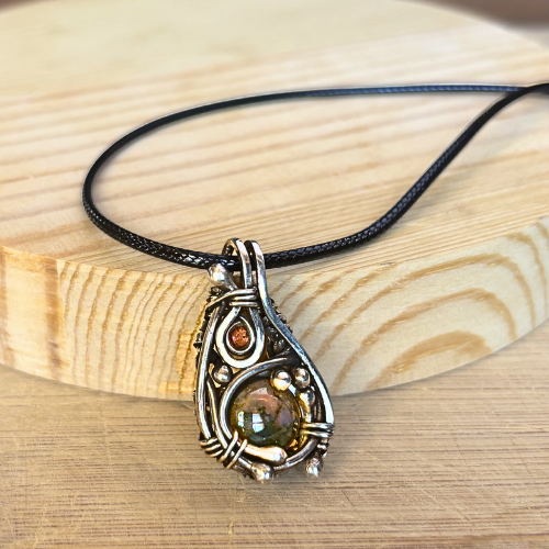 Dendrite Quartz and Garnet Pendant