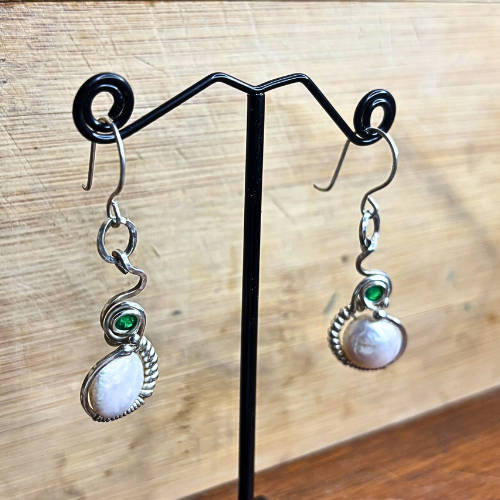 Coin Pearl and Emerald Earrings
