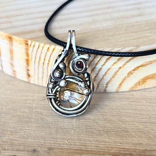 Dendrite Quartz and Garnet Pendant