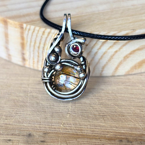 Dendrite Quartz and Garnet Pendant