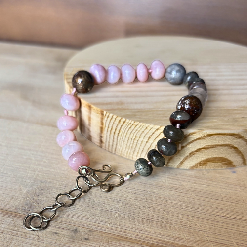 Pink Opal, Jasper, & Fossil Coral Bracelet