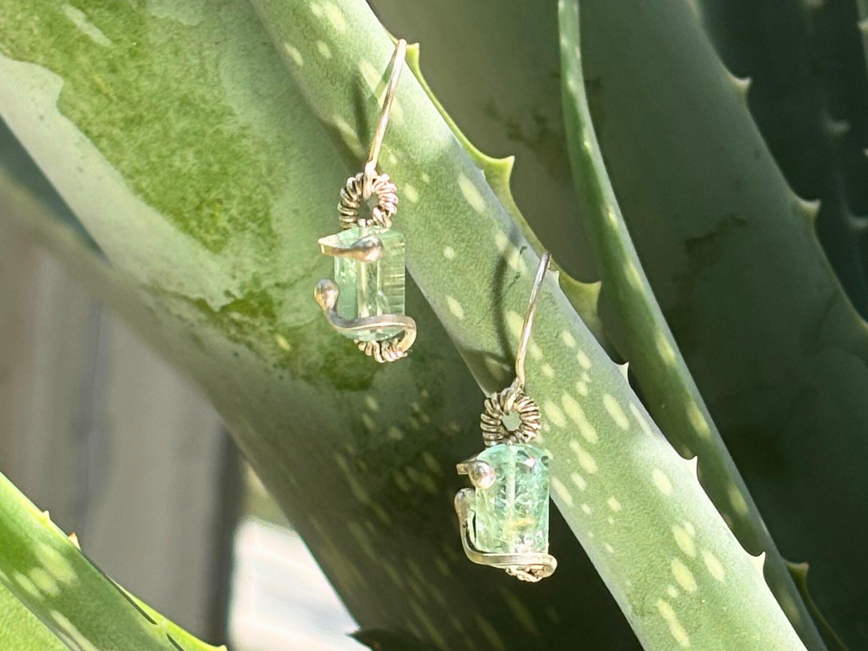 Wire Wrapped Earrings: Raw Aquamarine and Silver