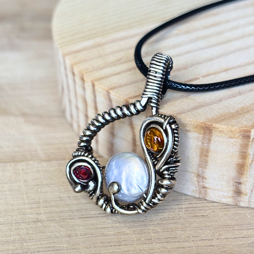 Coin Pearl Pendant with Citrine and Garnet