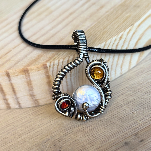 Coin Pearl Pendant with Citrine and Garnet
