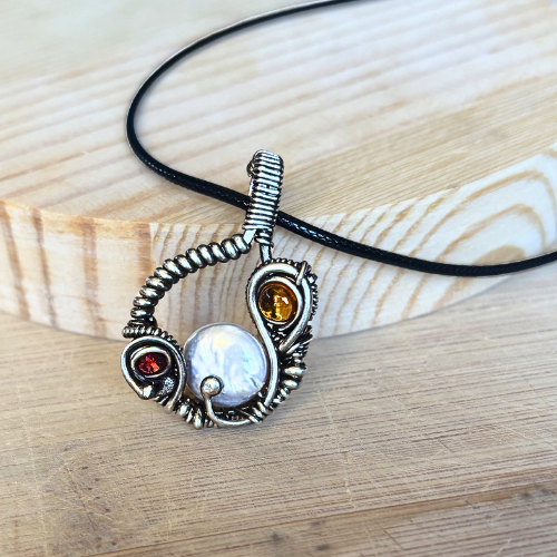 Coin Pearl Pendant with Citrine and Garnet