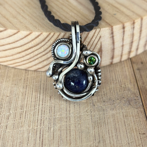 Sodalite, opal, and peridot pendant