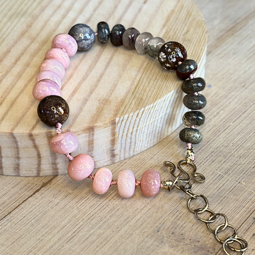 Pink Opal, Jasper, & Fossil Coral Bracelet