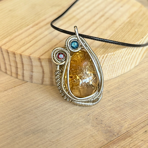 Natural Citrine pendant with garnet and topaz