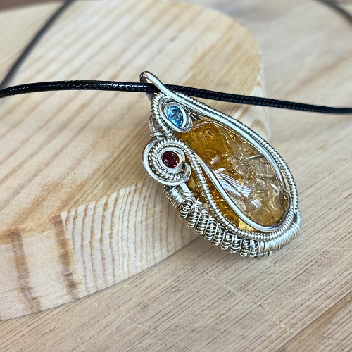 Natural Citrine pendant with garnet and topaz