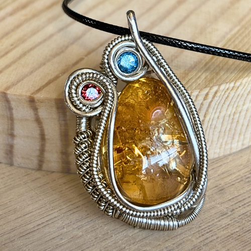 Natural Citrine pendant with garnet and topaz