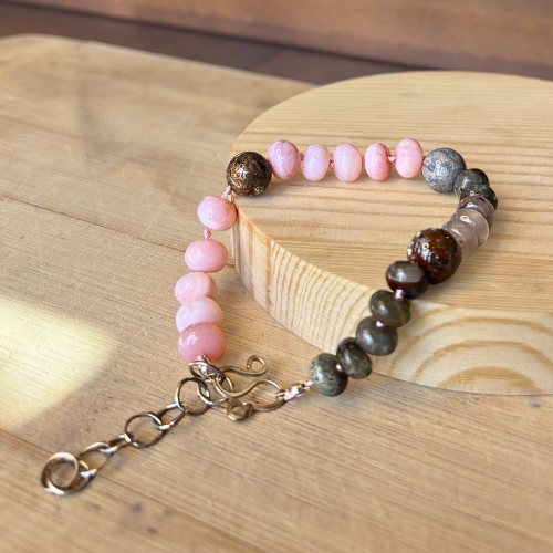 Pink Opal, Jasper, & Fossil Coral Bracelet