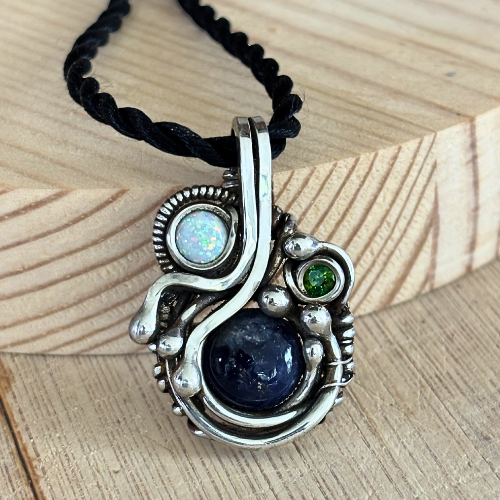 Sodalite, opal, and peridot pendant