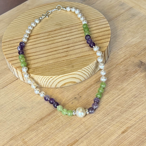 Suffragette Gemstone Bead Necklace