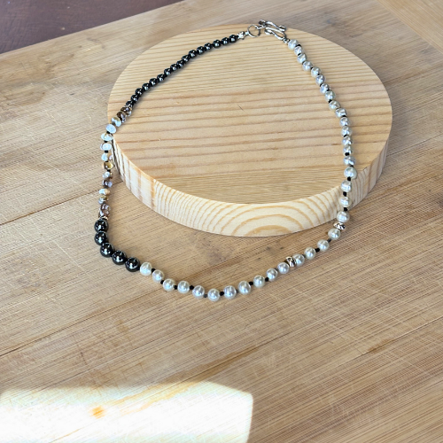 Pearl, Hematite & Mother of Pearl Necklace