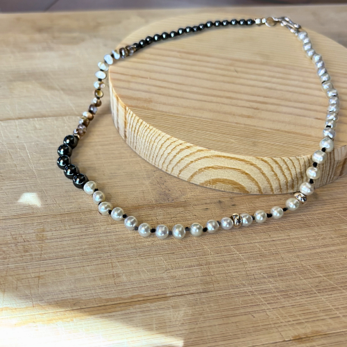 Pearl, Hematite & Mother of Pearl Necklace