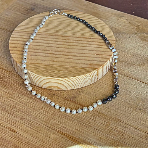 Pearl, Hematite & Mother of Pearl Necklace