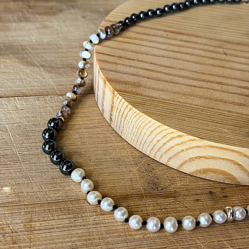 Pearl, Hematite & Mother of Pearl Necklace