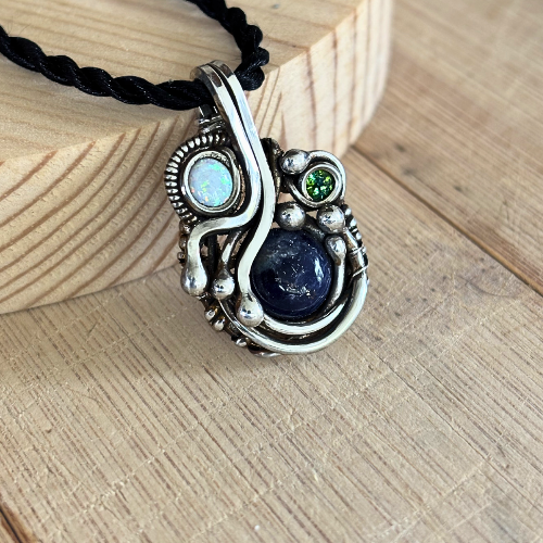 Sodalite, opal, and peridot pendant
