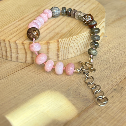 Pink Opal, Jasper, & Fossil Coral Bracelet
