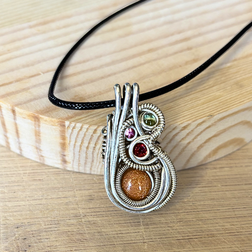 Colorful Sunstone and Sterling Silver Pendant
