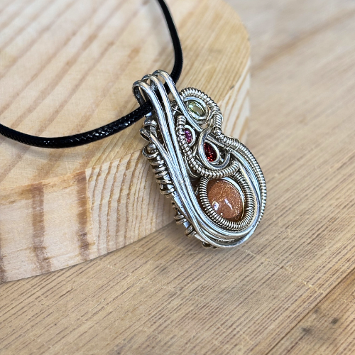 Colorful Sunstone and Sterling Silver Pendant