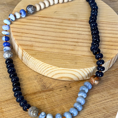 Blue Opal, Fossil Coral, & Quartz Necklace