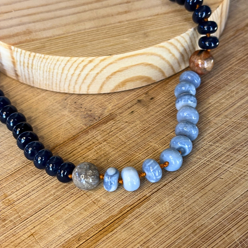 Blue Opal, Fossil Coral, & Quartz Necklace