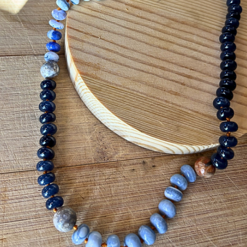 Blue Opal, Fossil Coral, & Quartz Necklace