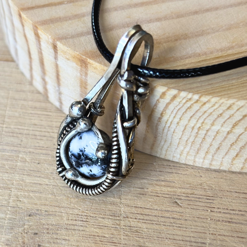 Dendritic Opal and Argentium Silver Pendant