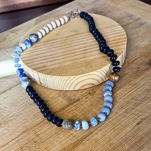 Blue Opal, Fossil Coral, & Quartz Necklace