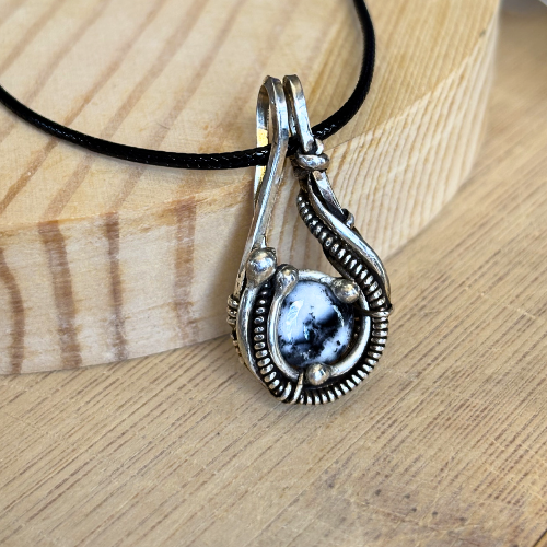Dendritic Opal and Argentium Silver Pendant