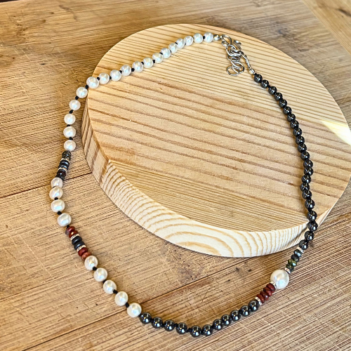 Pearl, Hematite, & Jasper Necklace