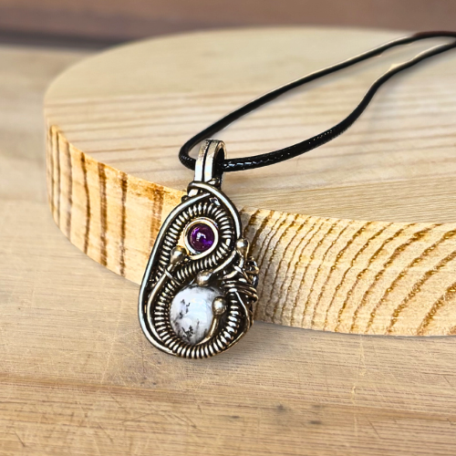 Dendritic Opal and Amethyst Pendant