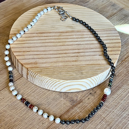 Pearl, Hematite, & Jasper Necklace