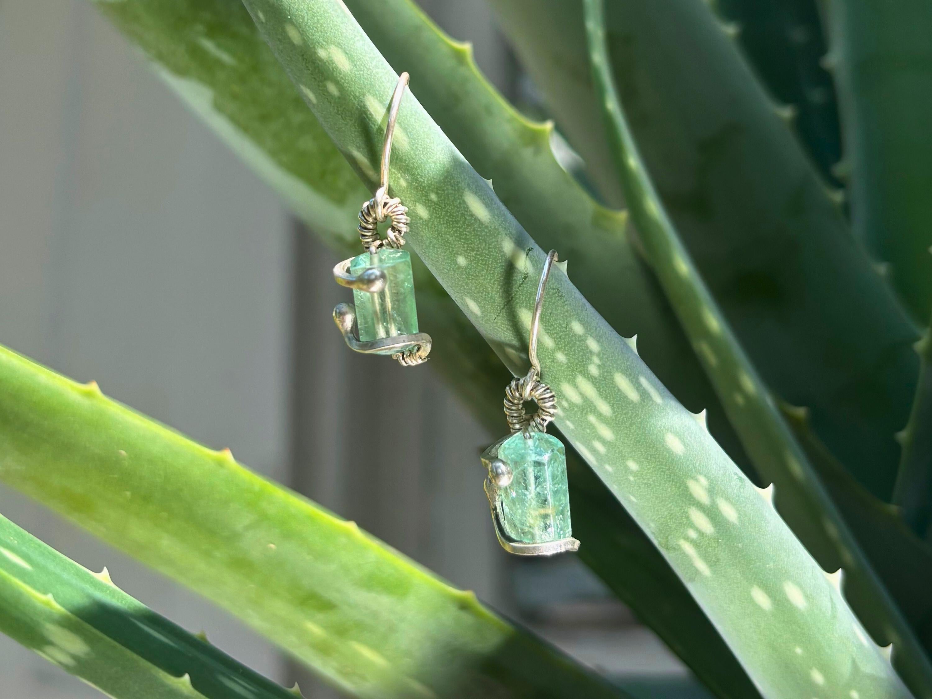 Wire Wrapped Earrings: Raw Aquamarine and Silver