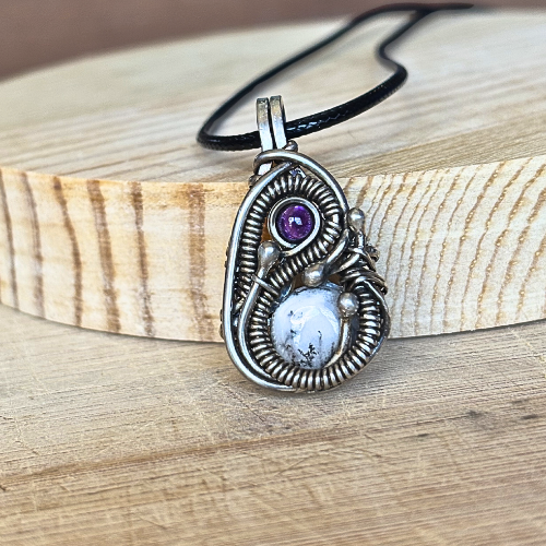 Dendritic Opal and Amethyst Pendant