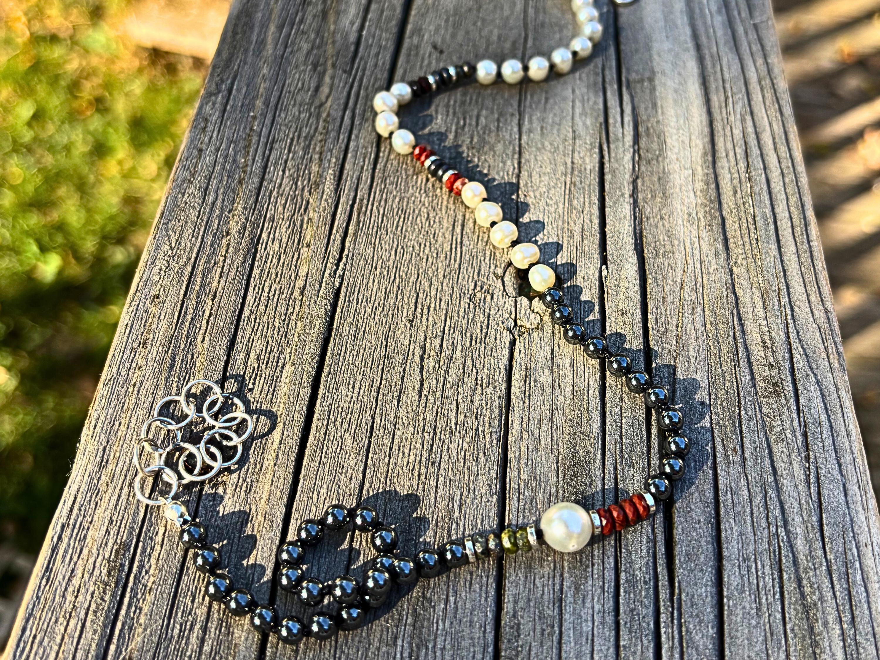 Pearl, Hematite, & Jasper Necklace