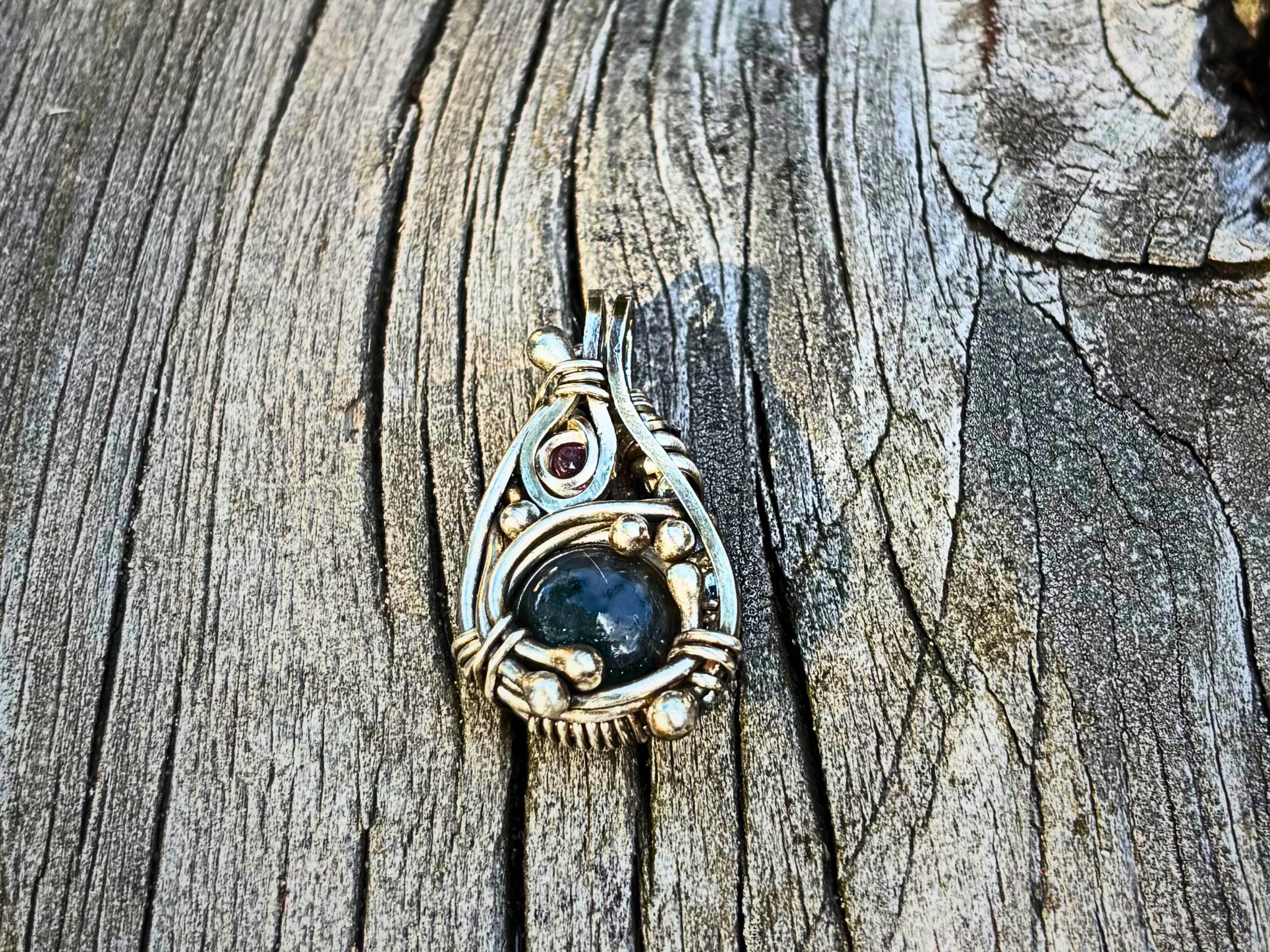 Moss Agate and Pink Tourmaline Pendant