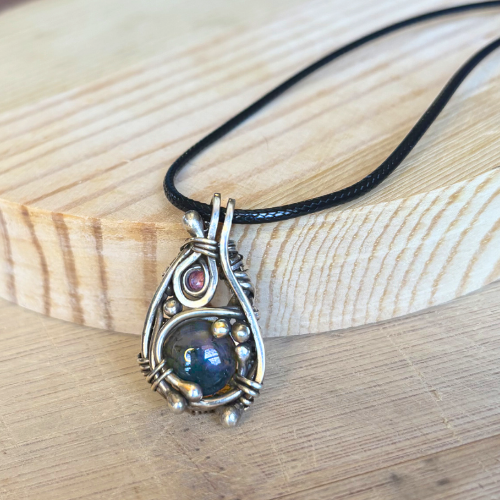 Moss Agate and Pink Tourmaline Pendant