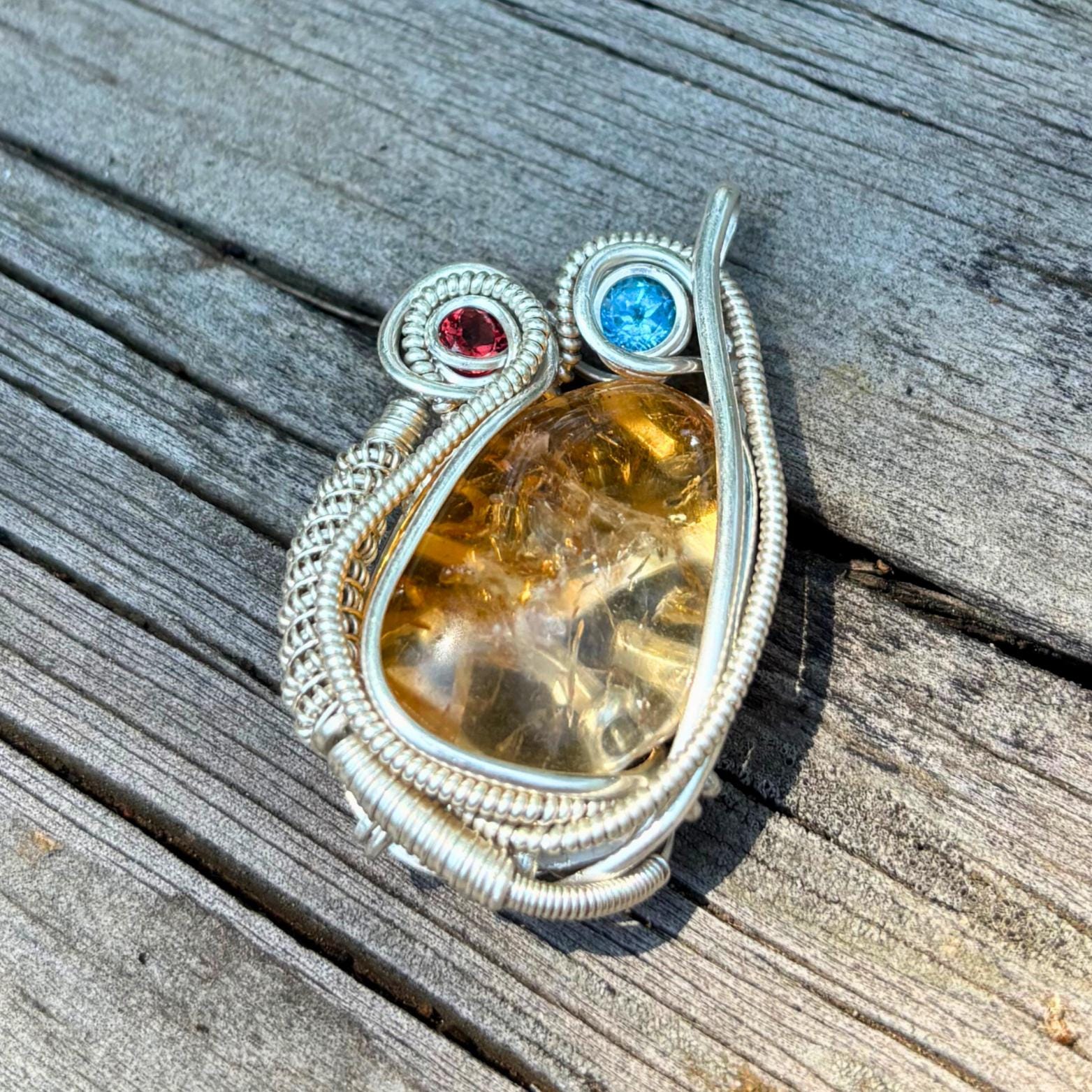 Natural Citrine pendant with garnet and topaz