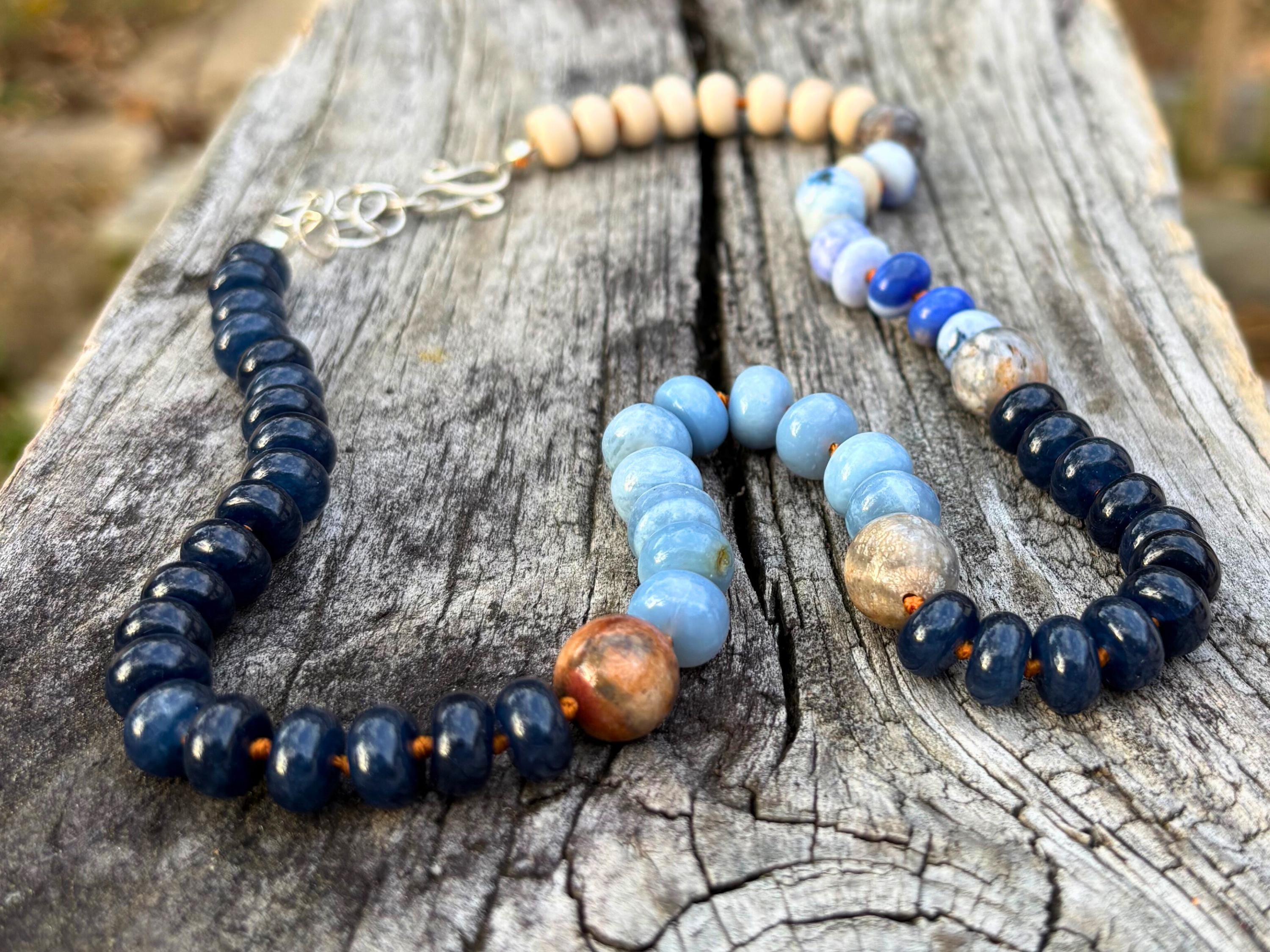 Blue Opal, Fossil Coral, & Quartz Necklace