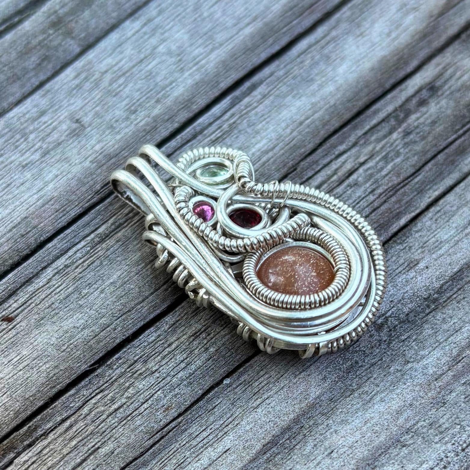 Colorful Sunstone and Sterling Silver Pendant