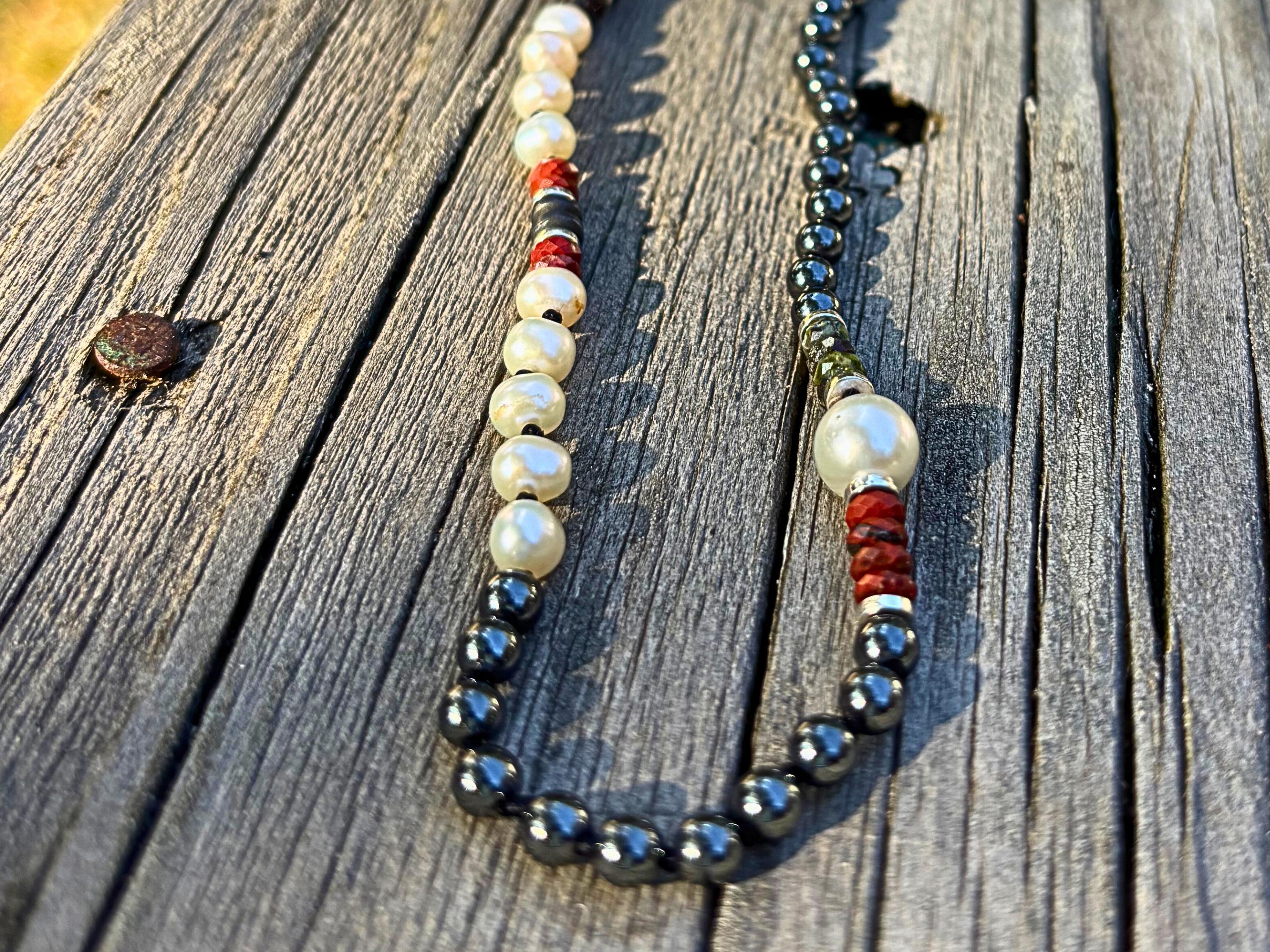 Pearl, Hematite, & Jasper Necklace
